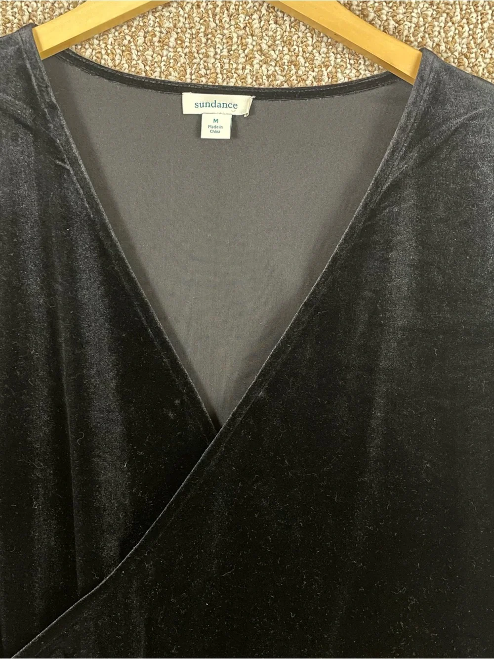 Sundance Blouse Womens M Faux Wrap Velvet Whimsigoth Witchy Stretch Black 59